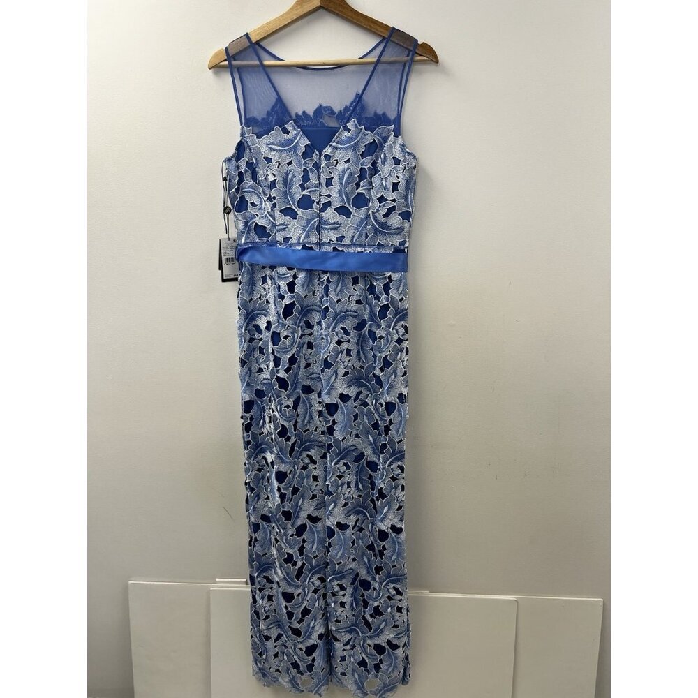 New Adrianna Papell Womens Illusion Neck Tonal Lace Gown Dress, Blue Sz 8 NWT - Picture 11 of 12
